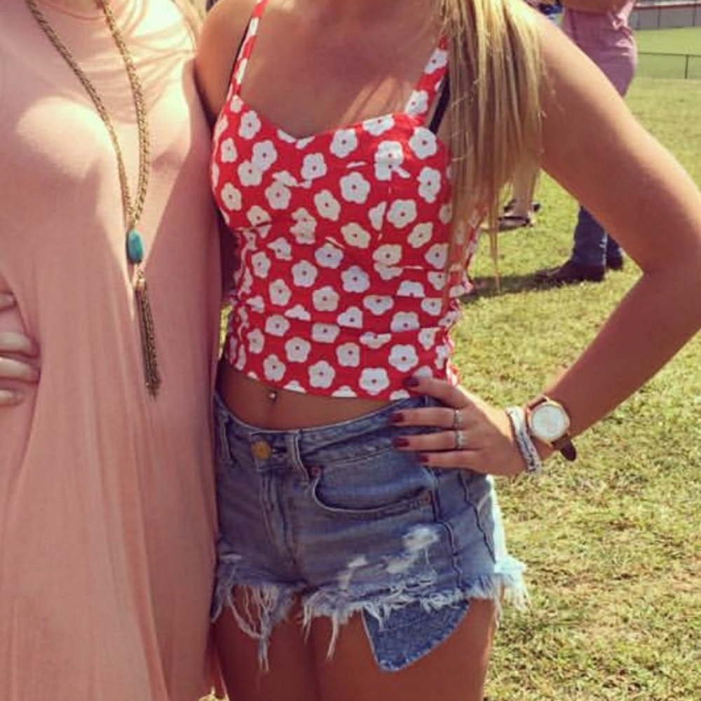 Red and White Floral crop top size small
